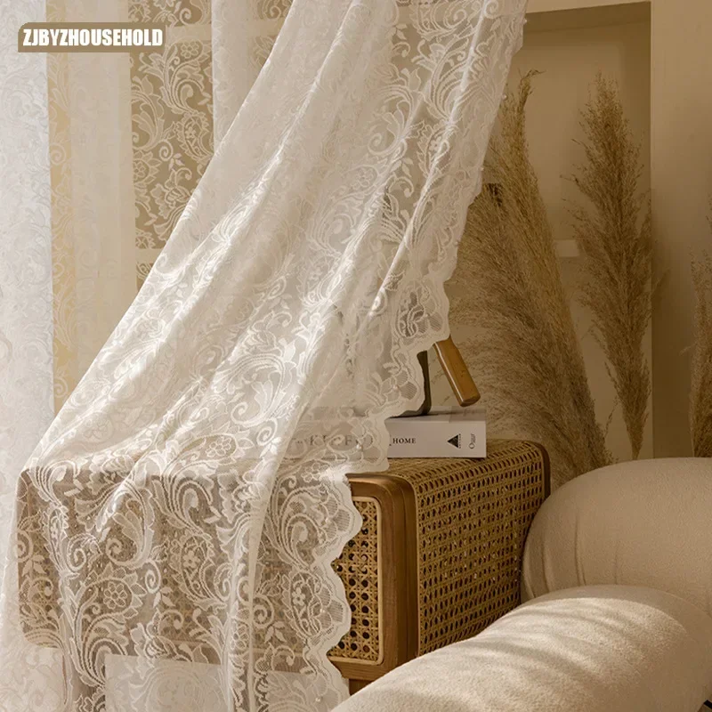 

2024 New French Vintage Lace Curtains for Living Dining Room Bedroom Finished Study Translucent Opaque Window Screen Curtains