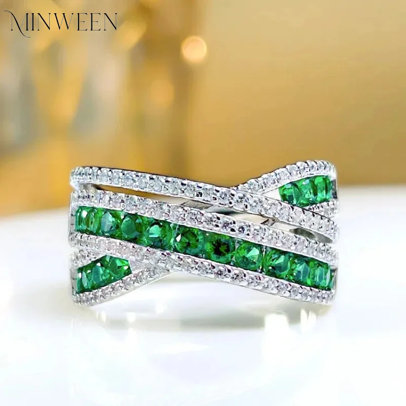 

Across Emerald Diamond Ring 100% Real 925 Sterling Silver Engagement Wedding Band Rings for Women Handmade Bridal Jewelry