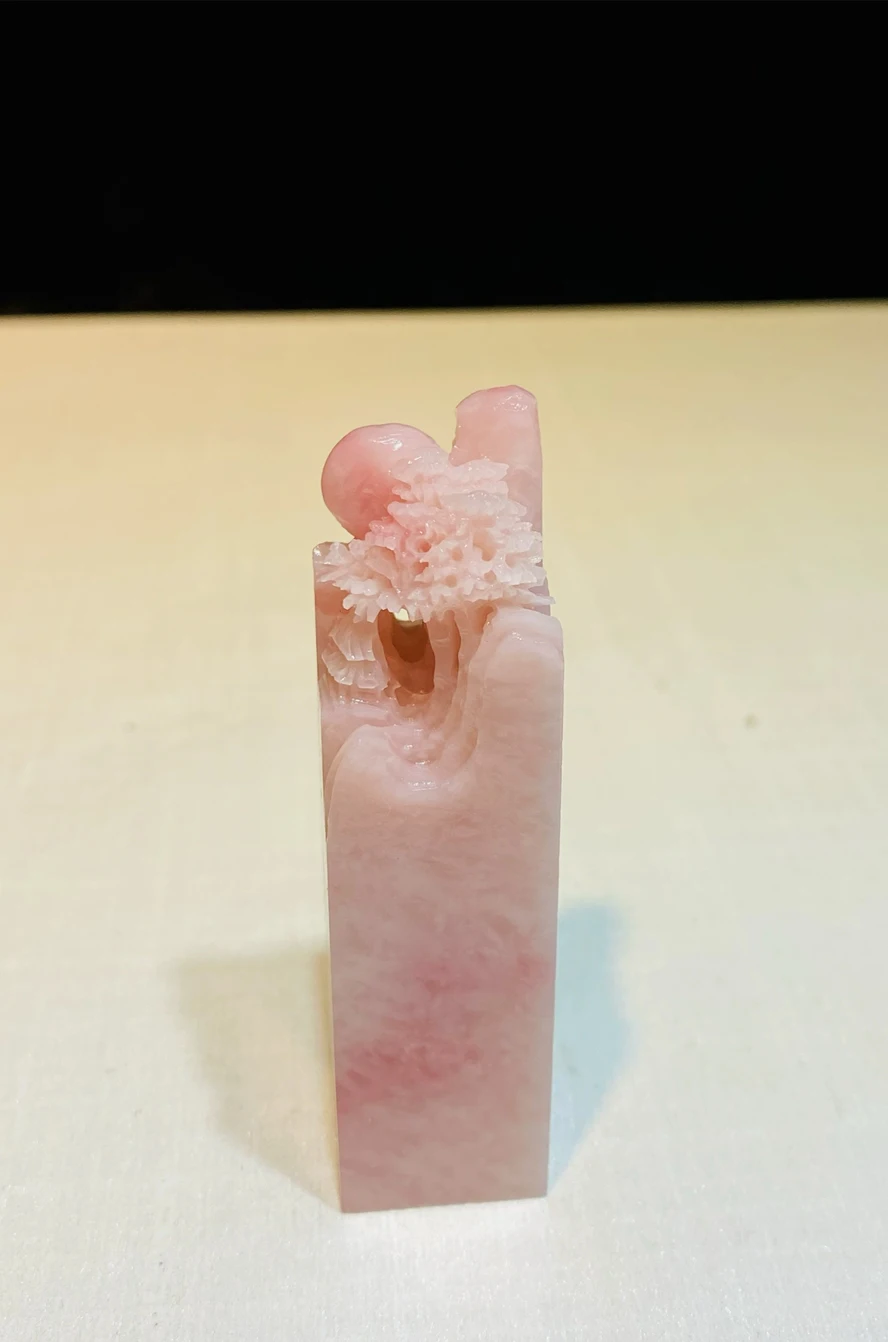 Natural Pink Seal Stone, Hand-Carved Stamp Stone | Art Calligraphy & Painting Supplies, Meditation for Spiritual Protection