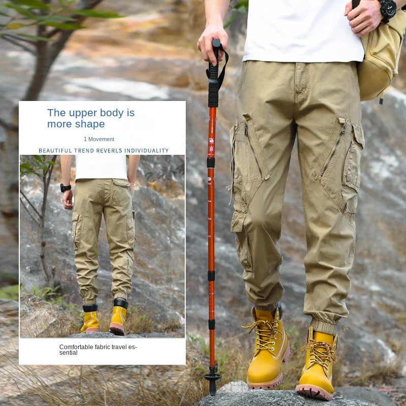 Youth Fashion Trendy Men's Clothing Casual Working Pants Men's Multi-Pocket Ankle-Tied Outdoor Mountaineering Leisure Trousers