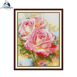 Joy Sunday Cross Stitch Kit Two Pink Roses HD Pattern Aida 16CT 14CT 11CT DMC Threads DIY Hand Embroidery Kit Art Craft New Hot