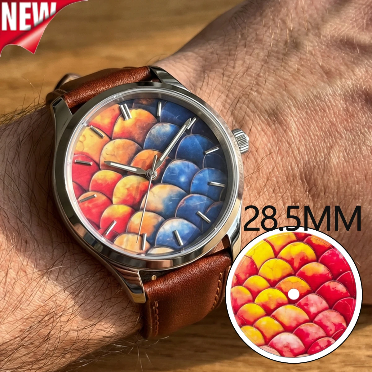 Zifferblatt mit Koi-Fischschuppenmuster, 28,5 mm, passend für NH35 NH36 NH38/4R35 Uhrwerk.