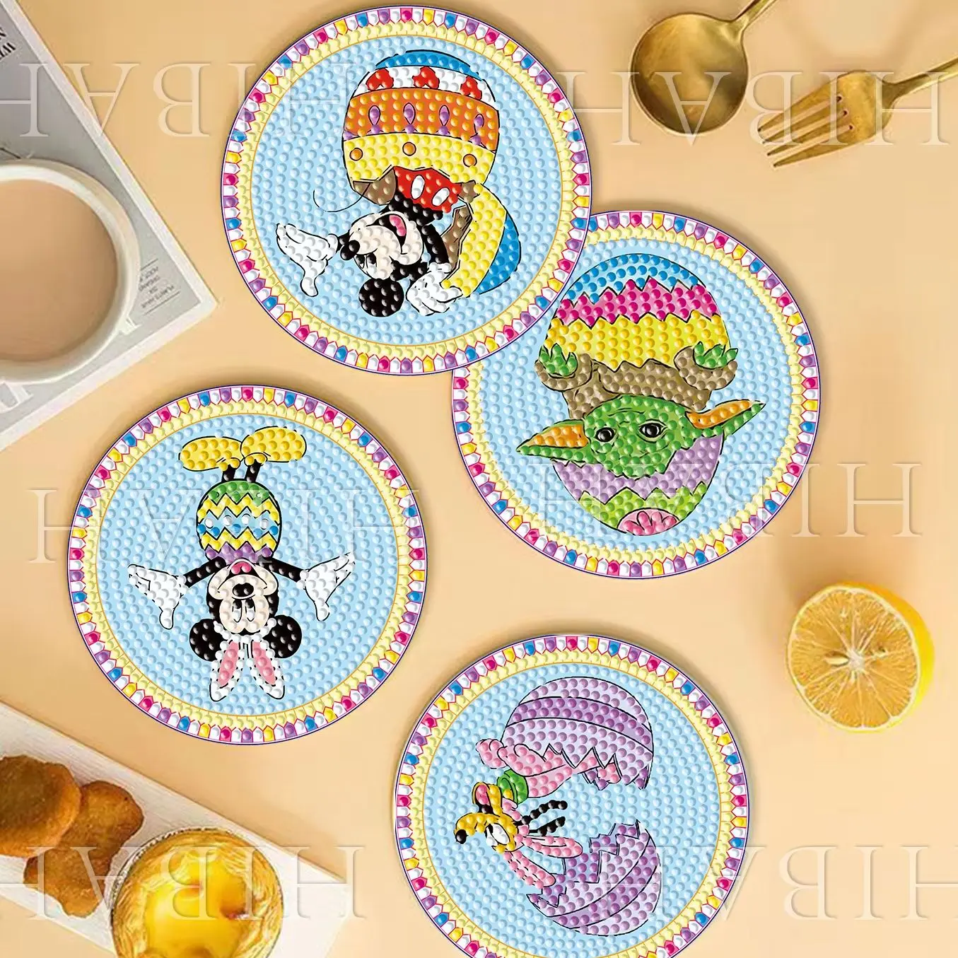 

Mickey Minnie DIY Rhinestone Studded Coaster Slip Resistant Coasters with Holder Gift Souvenirs Animal Ornament