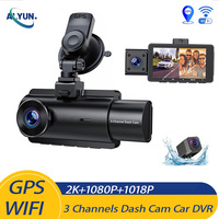 WiFi 3 Channel Dash Cam Car DVR Front Inside Rear Three Way 2K+1080P Dual Channel With GPS IR Night Vision Camrecorder