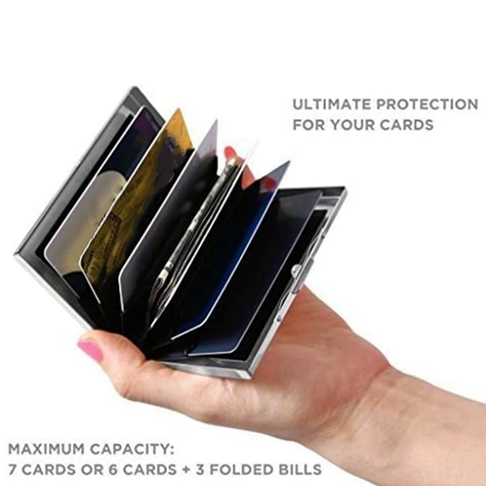 محفظة حامل بطاقات معدنية من ABQR، محافظ معدنية رفيعة للغاية من الفولاذ المقاوم للصدأ تحجب RFID، حامل محفظة لبطاقات الائتمان، أسود