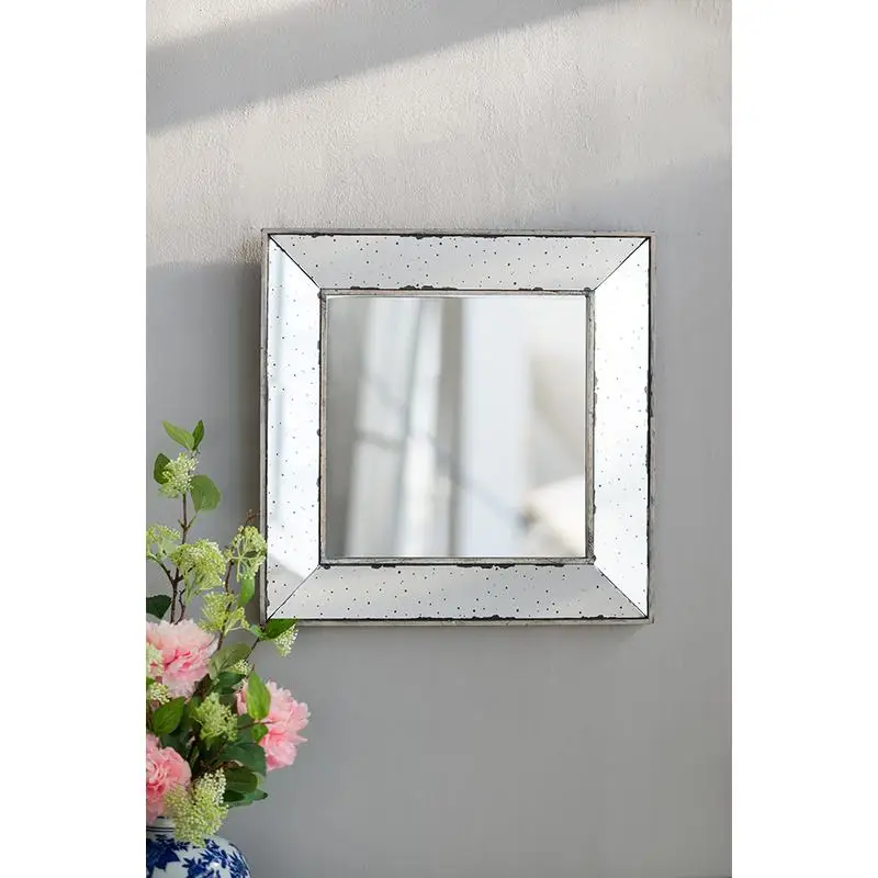 

18x18 Distressed Silver Square Accent Mirror, Traditional Framed Wall Mirror for Living Room, Entryway, Office, Bedroom,