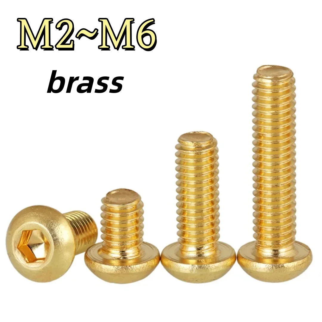 M2 M2.5 M3 M4 M5 M6  Brass Button Head Hexagon Socket Screw Brass Cap Screws Allen Key Bolts