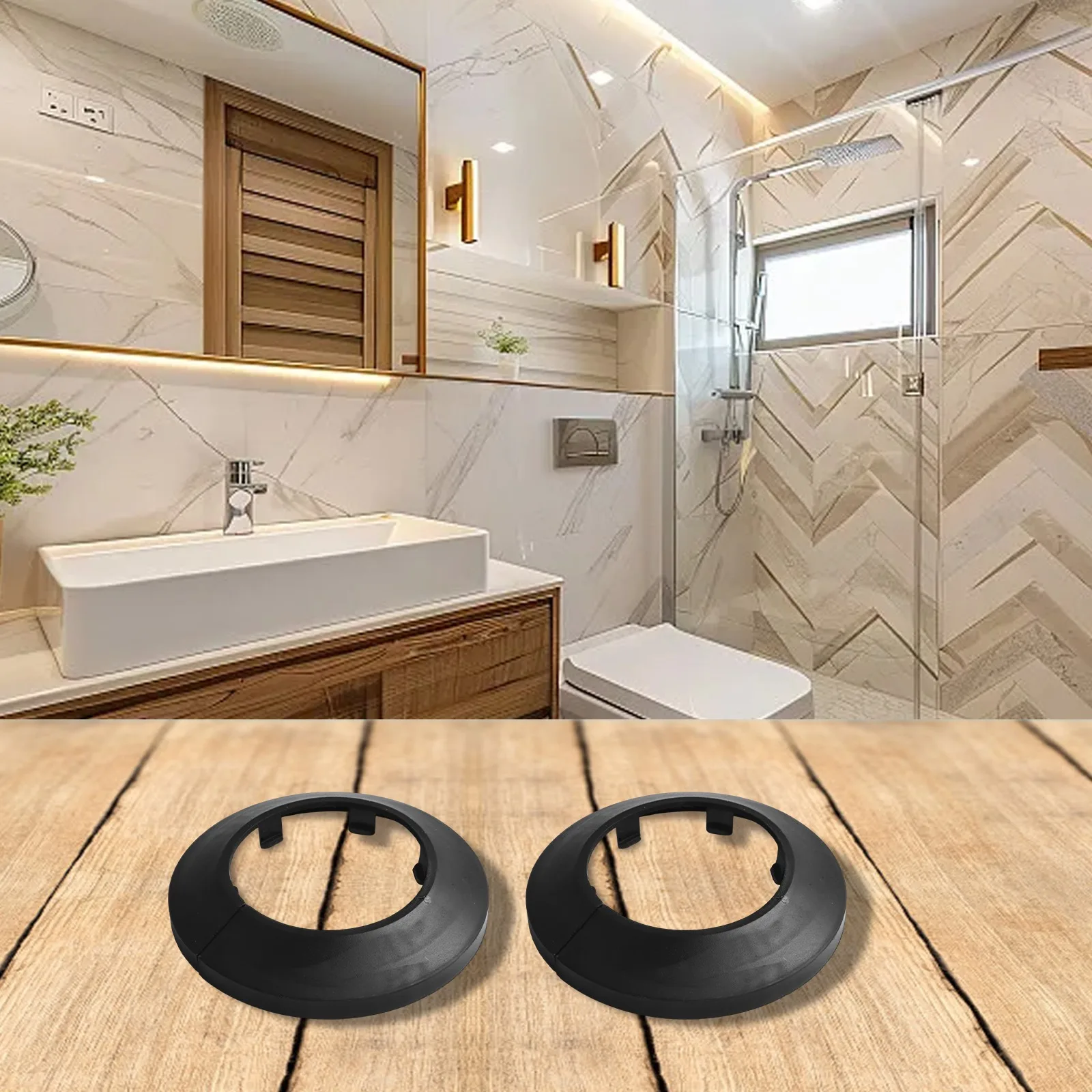 Escutcheon Pipe Cover PP Plastic Black Decoration Easy Installation X Mm Angle Valves Buckle Drain Line Plastic