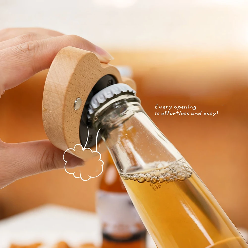 

Style Wooden Bottle Opener with Built in Magnet Combines Function and Decor for Kitchen Bar or Refrigerator Placement