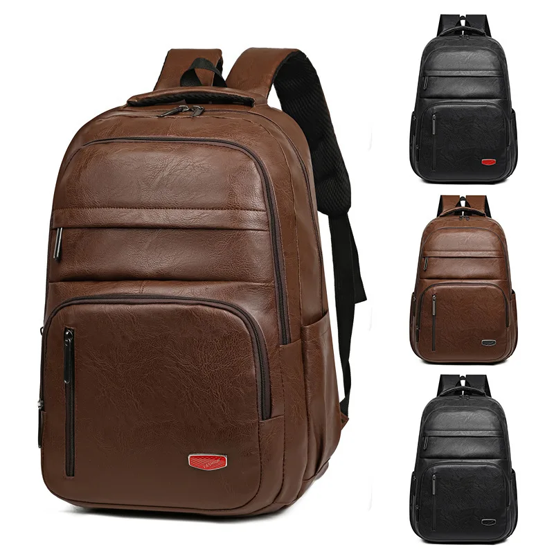 Excellent Quality New PU Soft Leather Backpack Large Capacity Men's Casual Student School Bag Business Wear-Resistant
