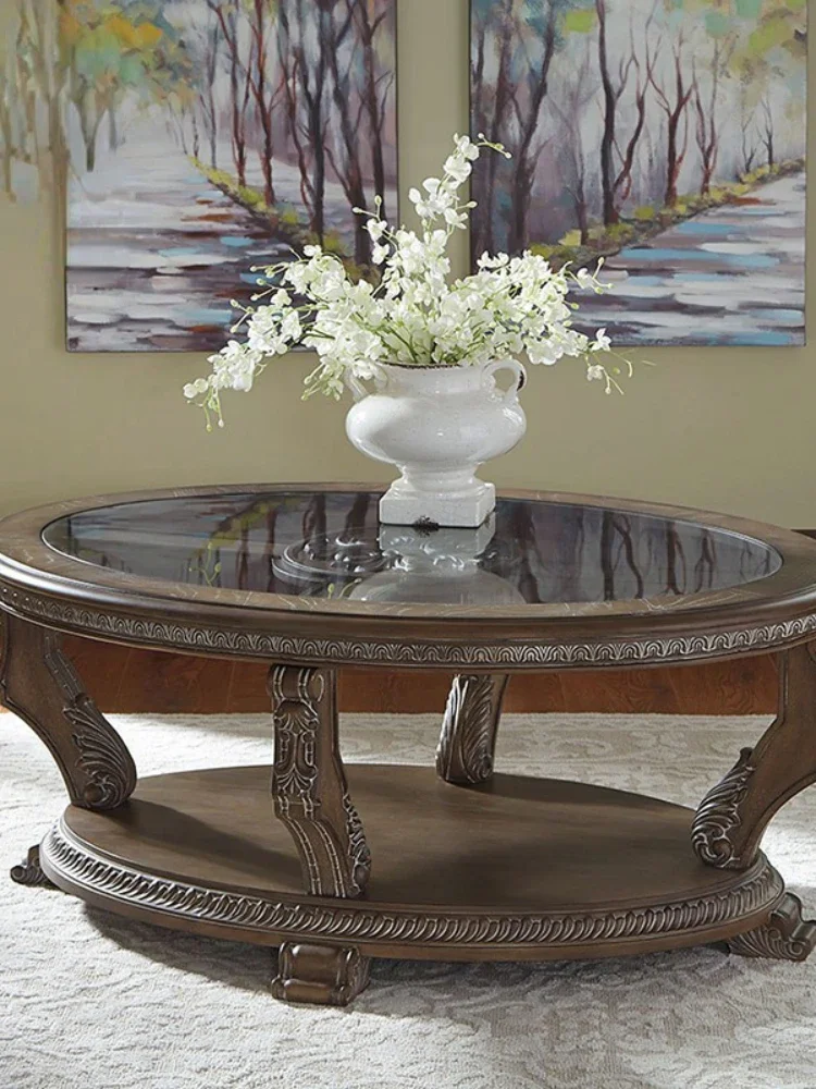 Light Luxury Solid Wood Modern Oval Coffee Table Weathering Furniture