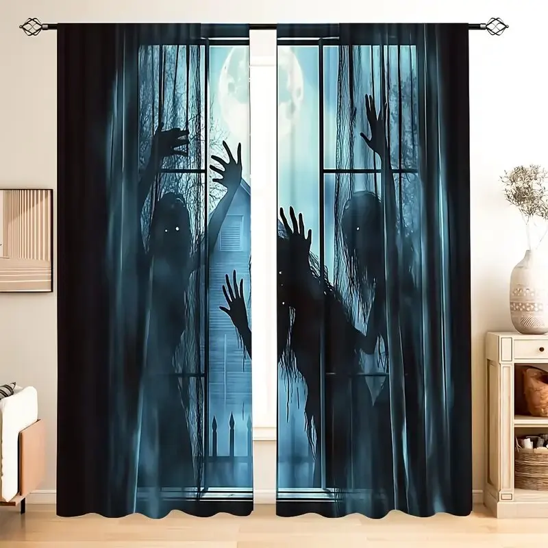 Halloween scary ghost and monster pattern printed curtains, window decorations, home decorations, room decorations