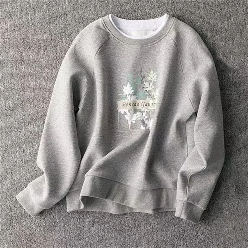 Pullovers Grey Korean Women's Sweatshirts Spring and Autumn Female Top Essential Clothing Y2k Style Emo Aesthetic Fashion Casual