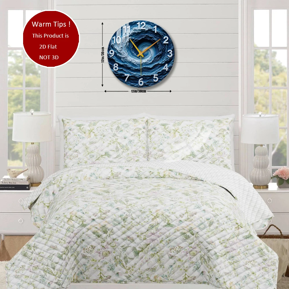 Tempered Glass Wall Clock Ocean Swirl Wave Pattern Clock Suitable For House Home Room Wall Decor or Tabletop Display Anywhere
