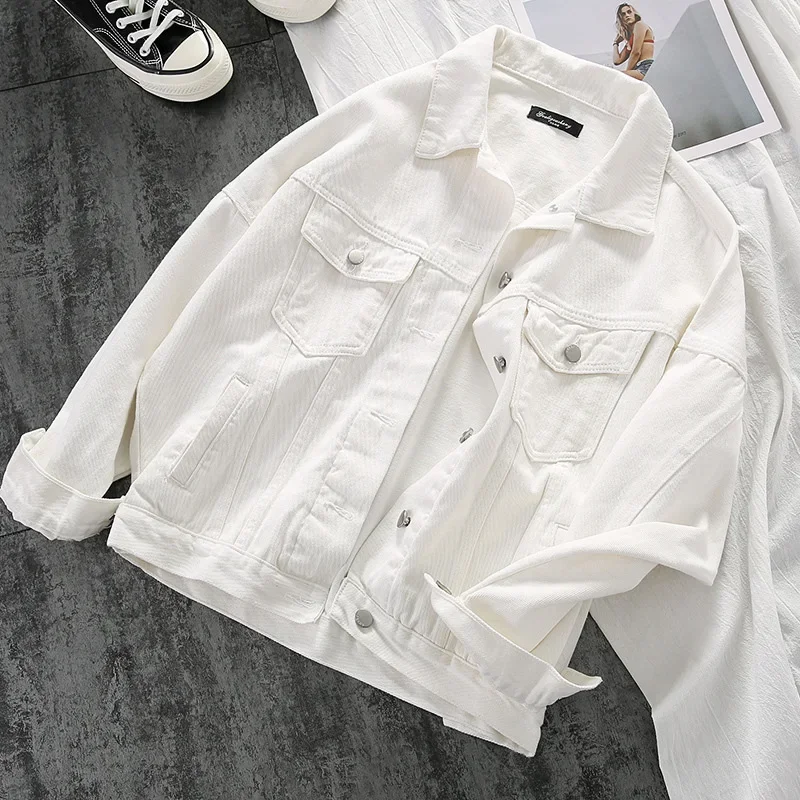 

Autumn White Denim Jacket Women Simplicity Casual Small Short Simple Veste Femme Streetwear Basic Jackets Chaqueta Mujer