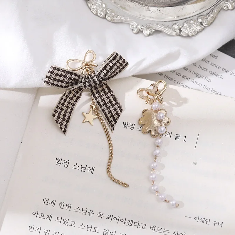 Japanese Houndstooth Bow Ear Clips Earrings No Pierced Ears Temperament Simple Daisy Flower Long Clip Earrings No Hole for Party