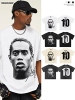 Star Ronaldinho Avatar Print Short Sleeve T-shirt for Men and Women, Vintage American Pure Cotton Baggy Socks T Shirts for Men