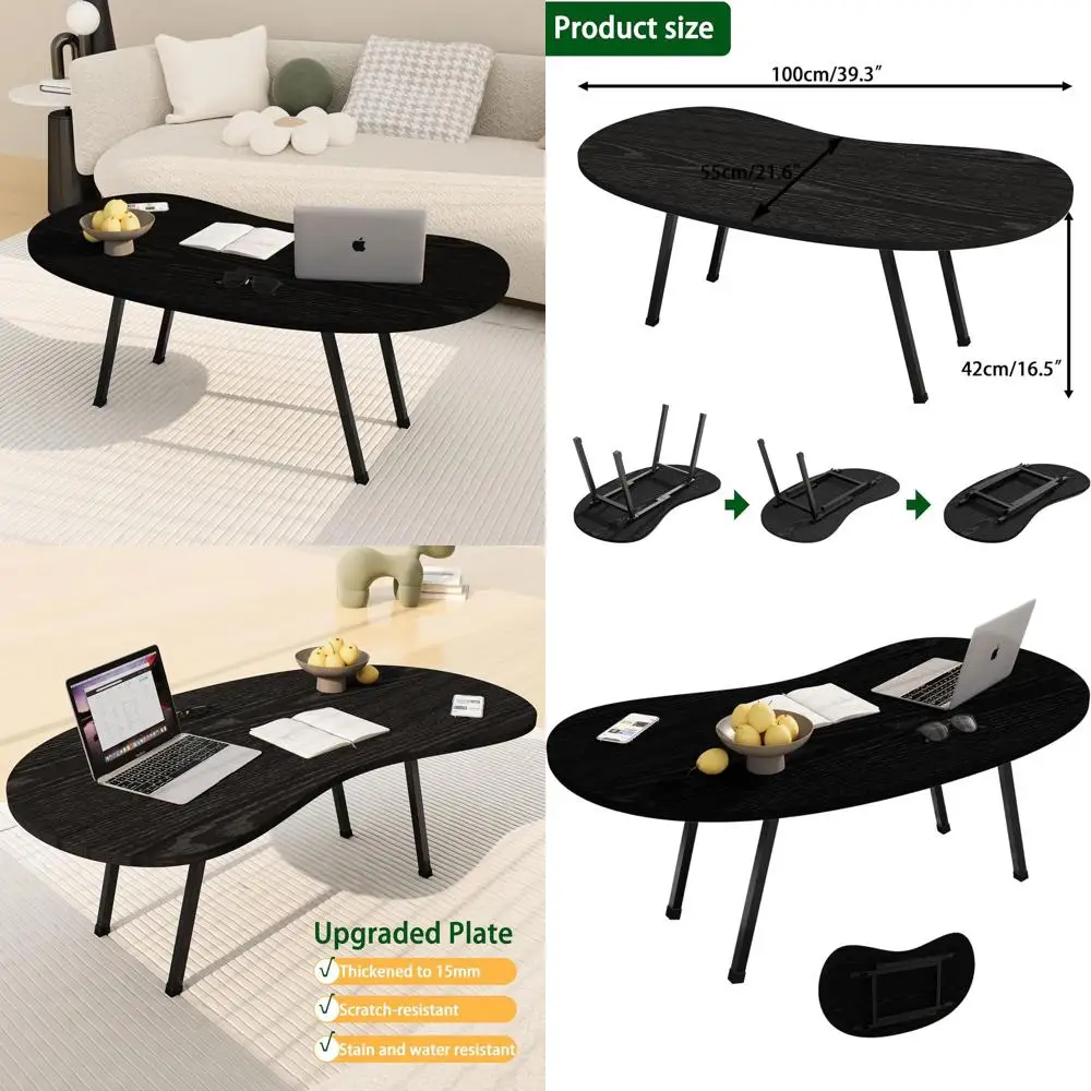 

Современный овальный журнальный столик для гостиной и спальни, портативный, легко собирается, идеально подходит для небольших помещений, элегантная черная отделка