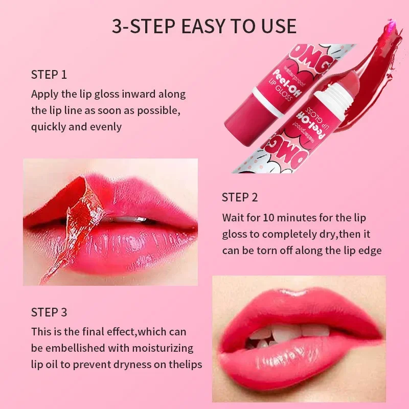 3 Color Tear Off Dyed Lip Gloss Waterproof Lasting Lip Gloss Tear Off Non-Fading Color Tattoo  Makeup Cosmetics 20g