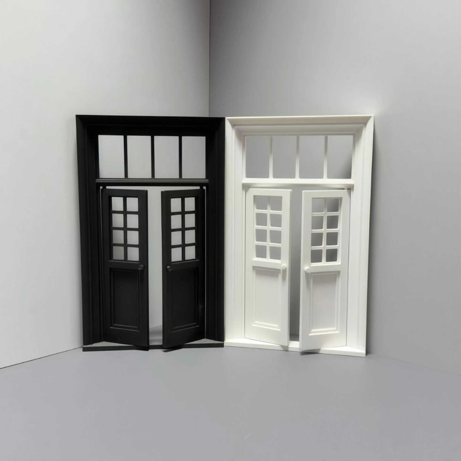1:12 Scale Dollhouse Door DIY Two Panel Transom Door Transom Window Model Decorative Openable view 5