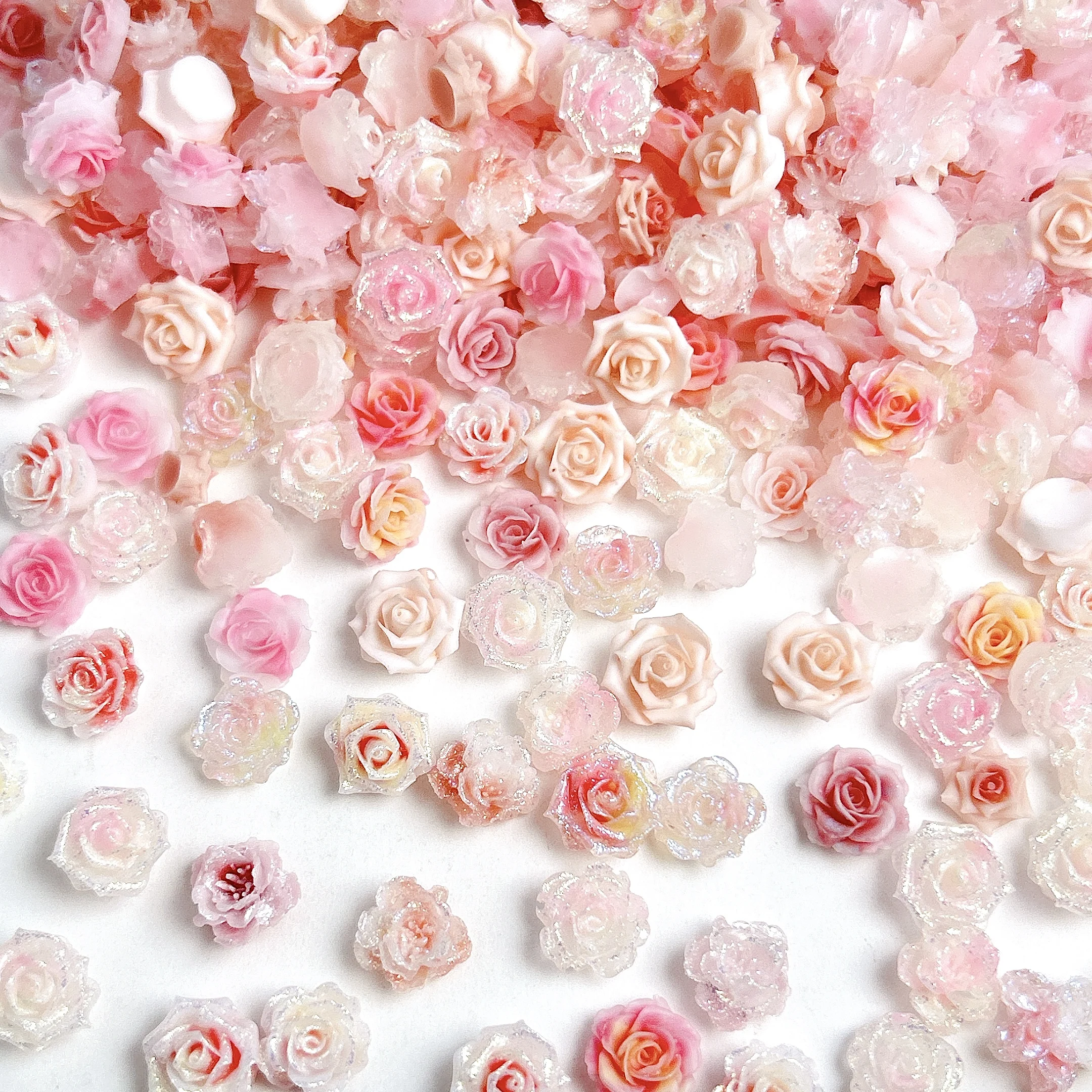 30 pièces translucide simulé fleur douce résine ongles breloques 3D doux couleur unie chatoyant camélia Rose Nail Art décorations bricolage