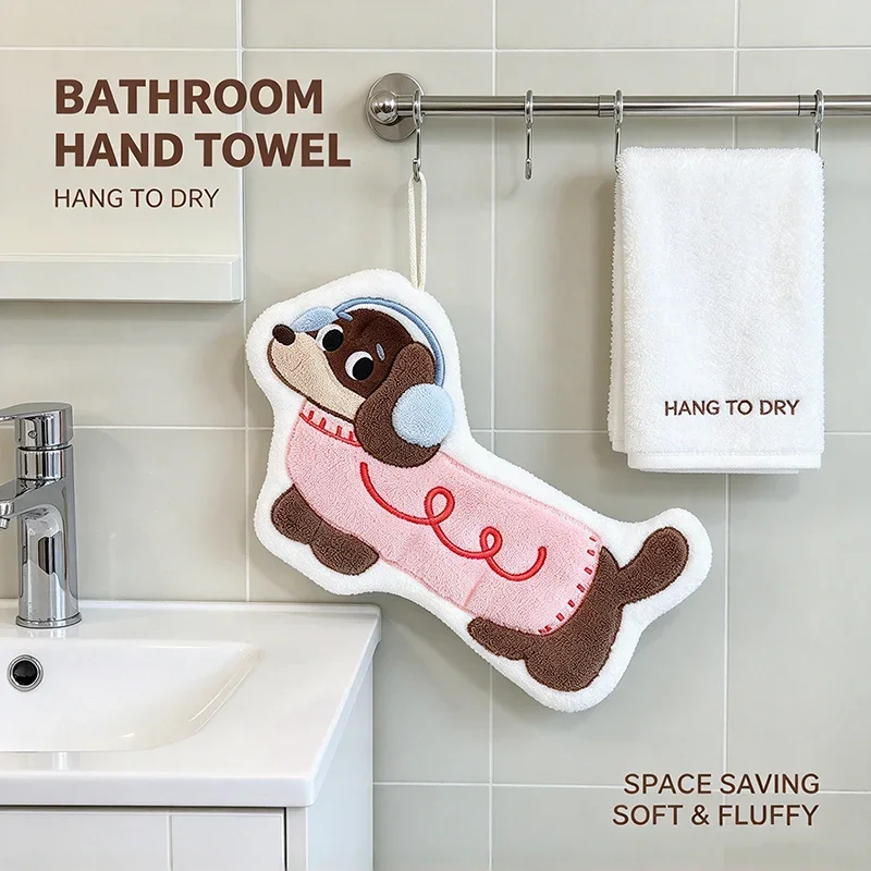 Cute Cartoon Dog Shaped Hand Towel Super Absorbent Quick Dry Soft Towel for Bathroom Kitchen Home Hand Cleaning Daily Use
