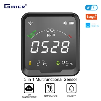 GIRIER Tuya Smart WiFi Rilevatore di CO2 Monitor di anidride carbonica interna Sensore di temperatura e umidità integrato funziona con l'APP Smart Life