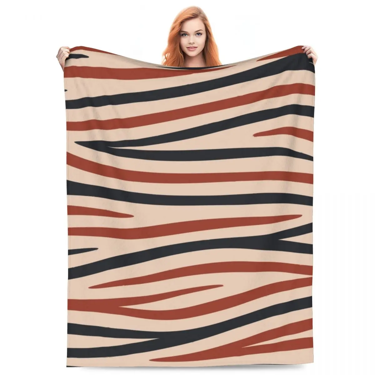 Zebra Animal Print Terracotta And Navy Blanket Fleece Sofa Throw Lightweight for Couch Bedding Travel Throws Bedspread Quilt