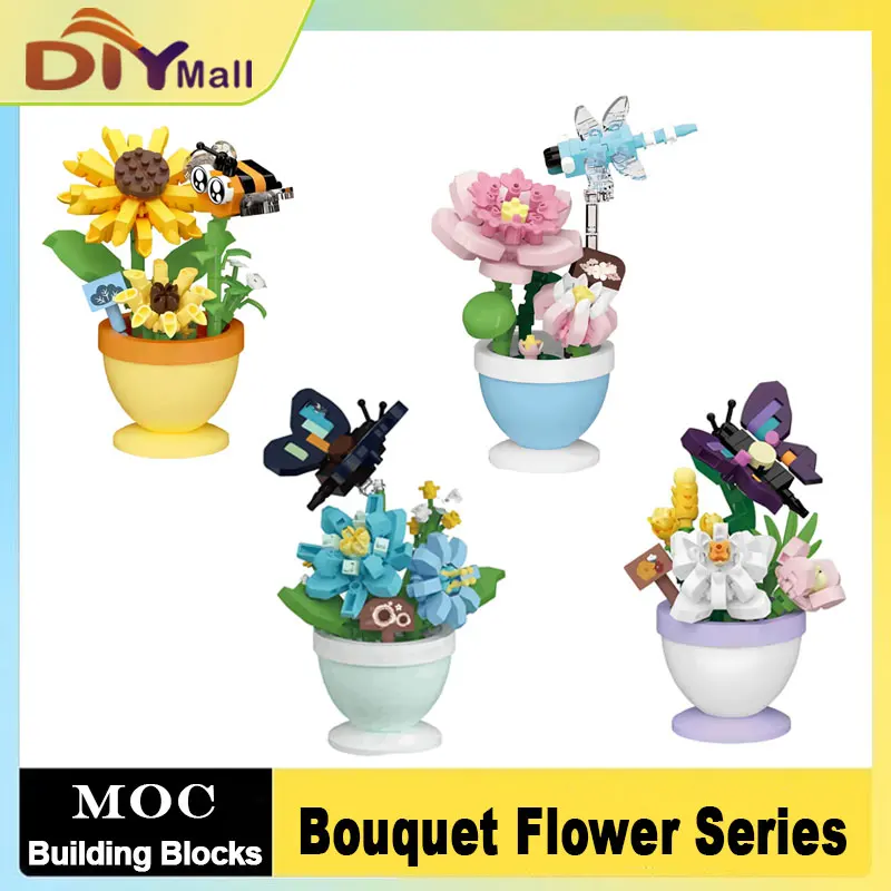 

Набор строительных блоков с цветочным букетом, цветочная композиция из частиц «сделай сам», обучающая игрушка STEM с мини-кирпичами, креативный подарок