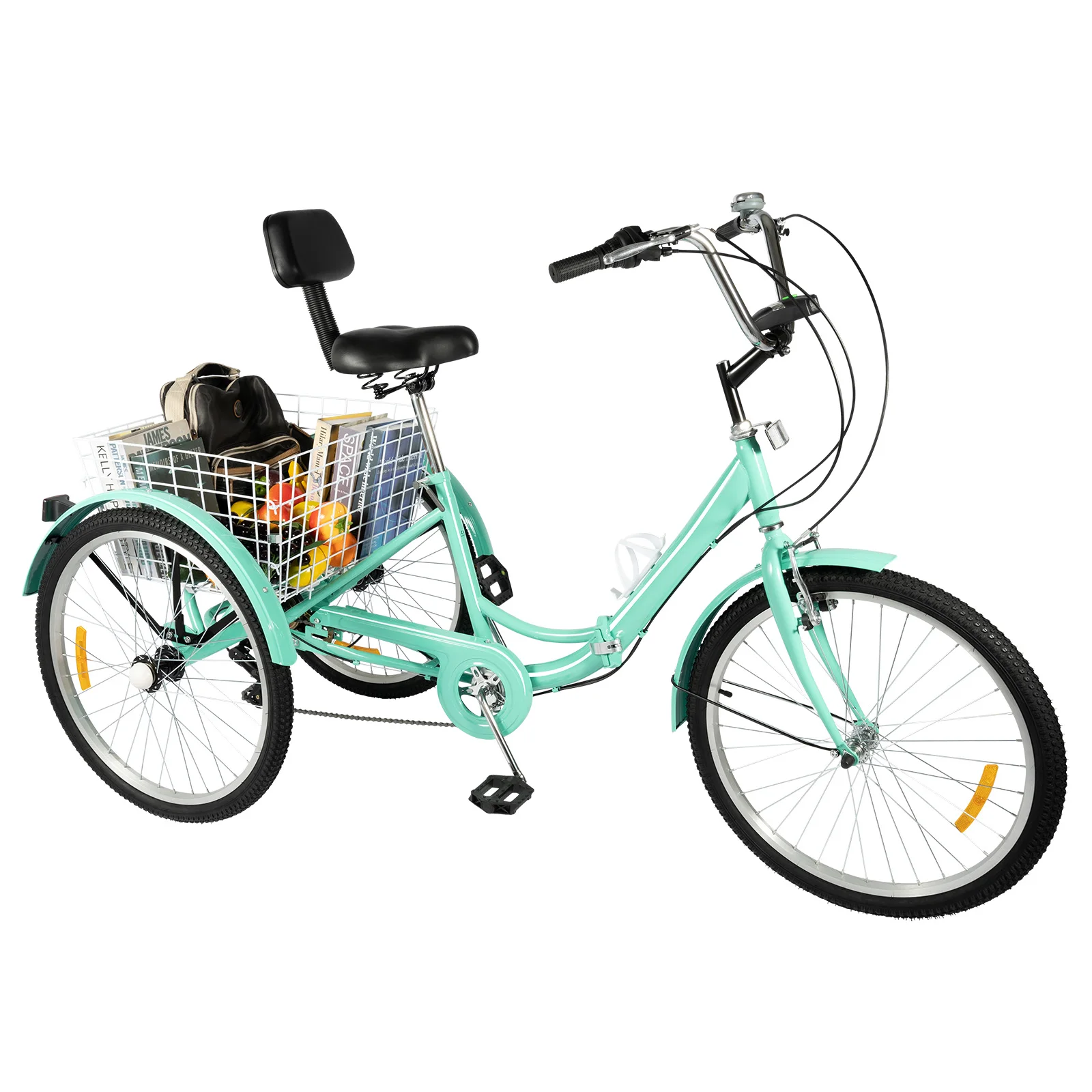 Triciclo Plegable Para Adultos De 24 Pulgadas Con Freno De Disco Y 7 Velocidades – Cesta Trasera, Soporte Para Vaso Y Asiento Ajustable, Ideal Para Paseos Recreativos