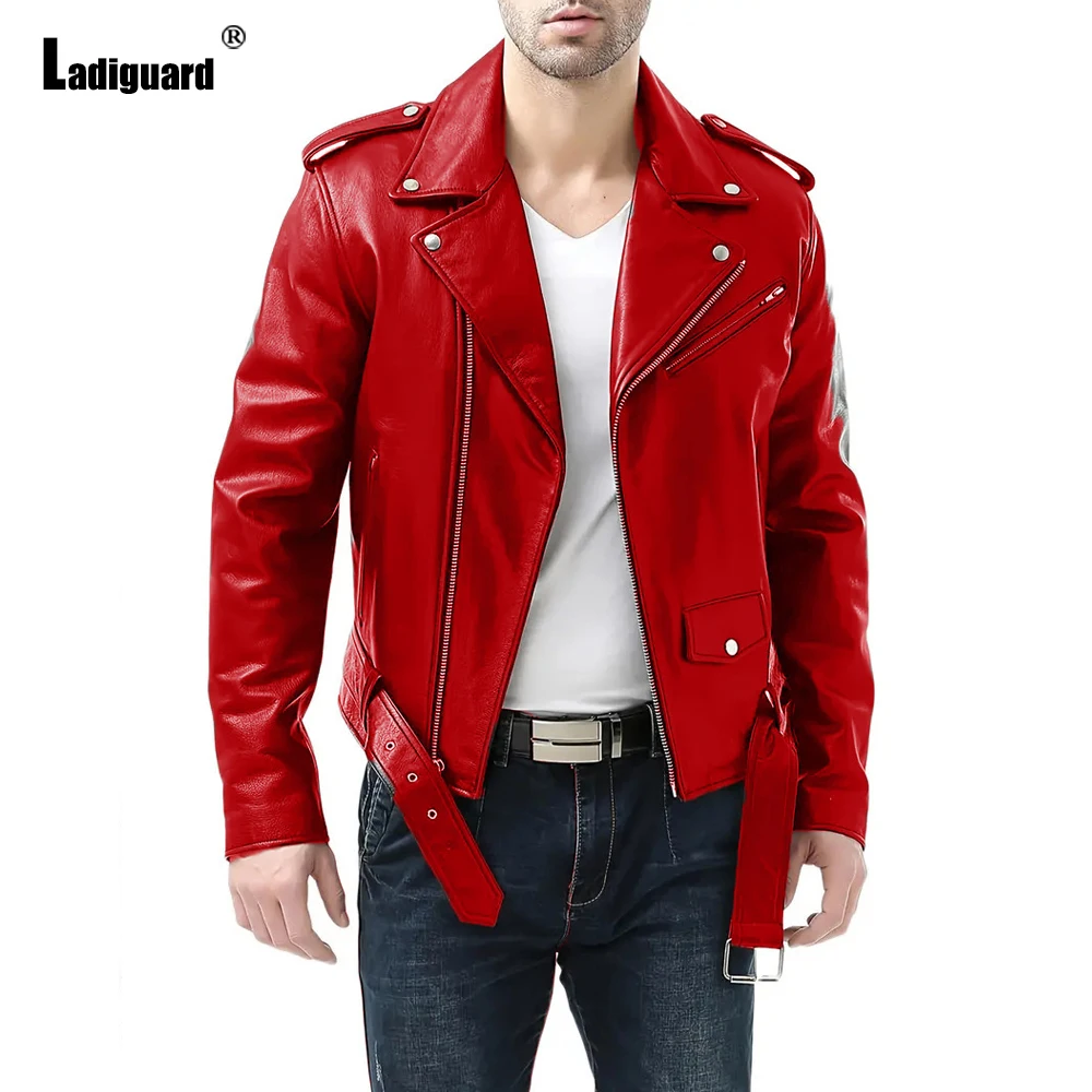 

Ladiguard 2025, крутые роскошные куртки в европейском стиле, красные куртки из мягкой искусственной кожи, мужские модные синтетические пальто из искусственной кожи с карманами на молнии, новинка