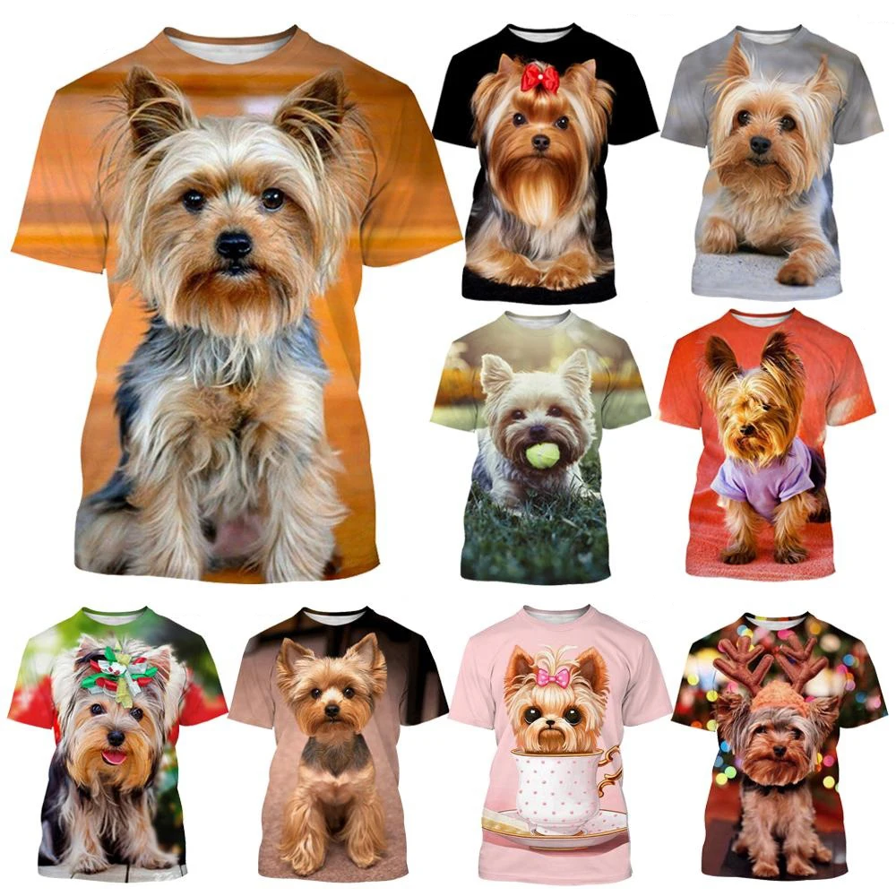 

Yorkshire Terrier Dog 3D T-shirt Men's and Women's Fashion T-shirt Summer Casual Short Sleeved Crewneck Pet Dog Shirt Top