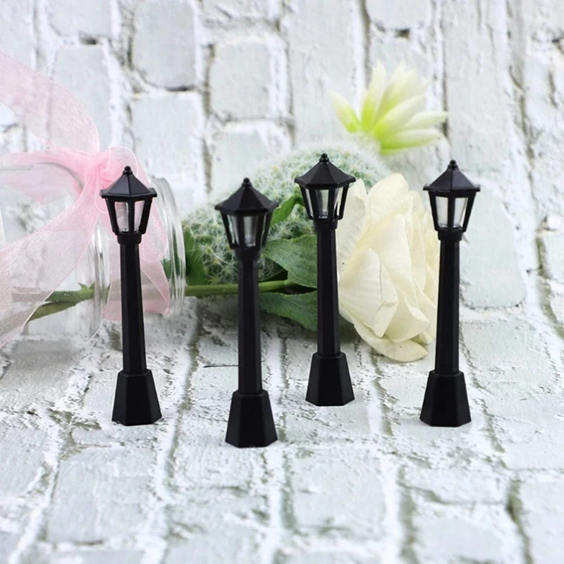 16Pcs Street Post Lights Model Railway Train Lamp Post Lights Miniature Village Pathway Lantern Post For DIY Dollhouse