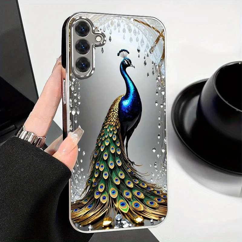 

Elegant Creative Peacock New Pattern Electroplated Silver Glass Phone Case for SamsungS26/S25/S24 23/S22/S21Tempered GlassCover