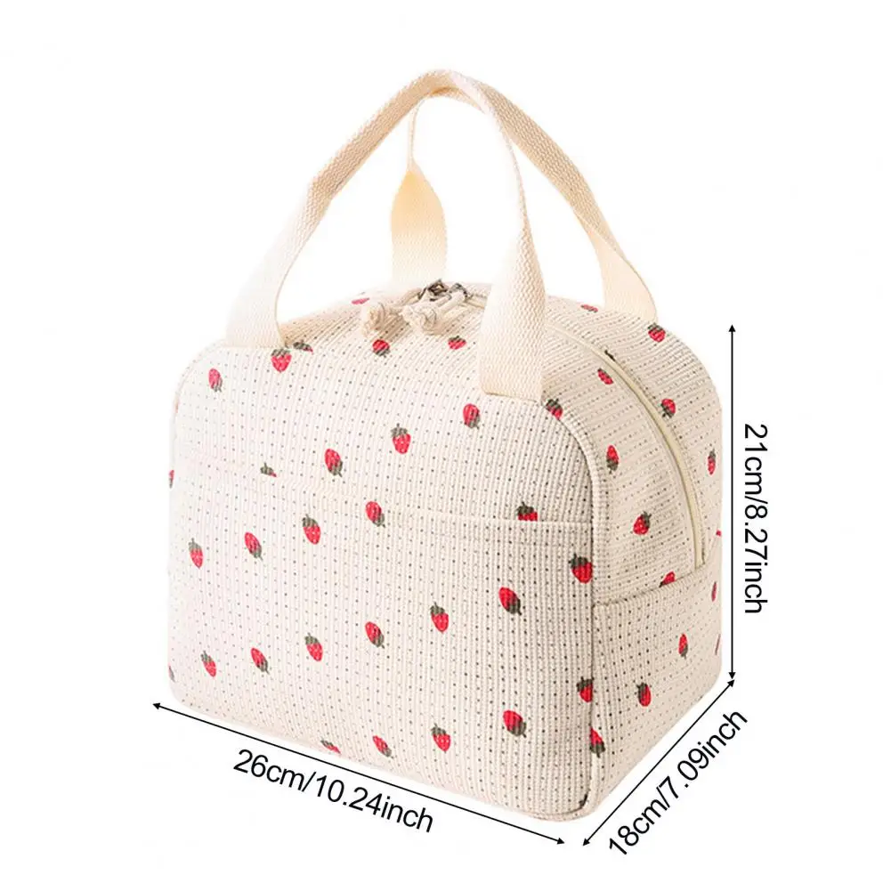 Cute Corduroy Lunch Bag Thermal Insulation Pouch Soft Cooler Tote Handbag Multifunctional School Picnic Food Storage Bag