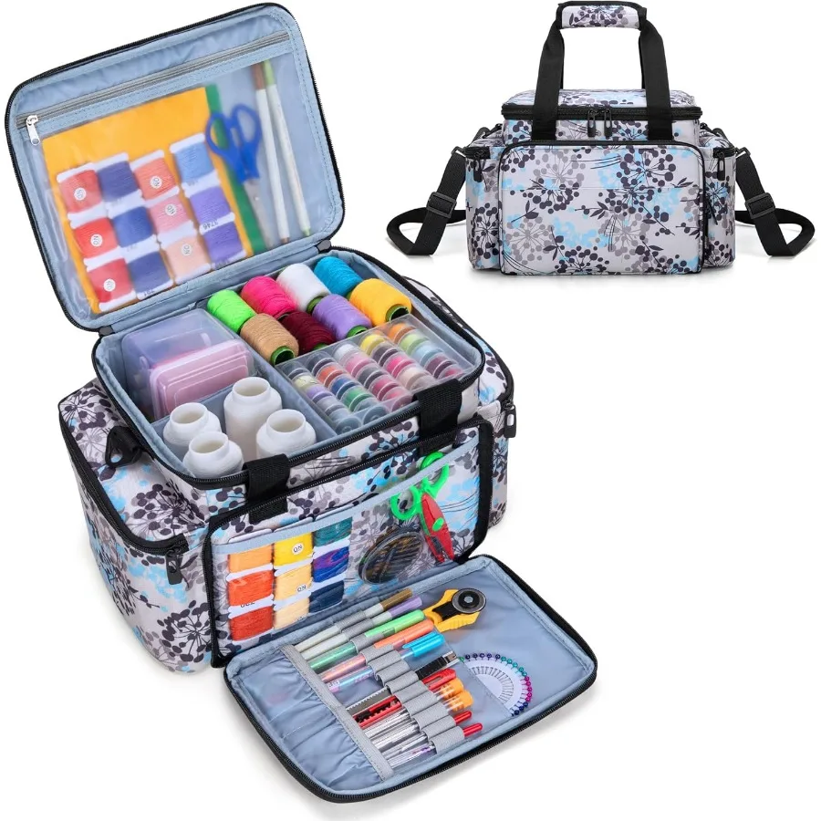 

Large Sewing Accessories Organizer with Shoulder Strap for Spool Thread Scissors and Sewing Needles Ideal Storage Solution for