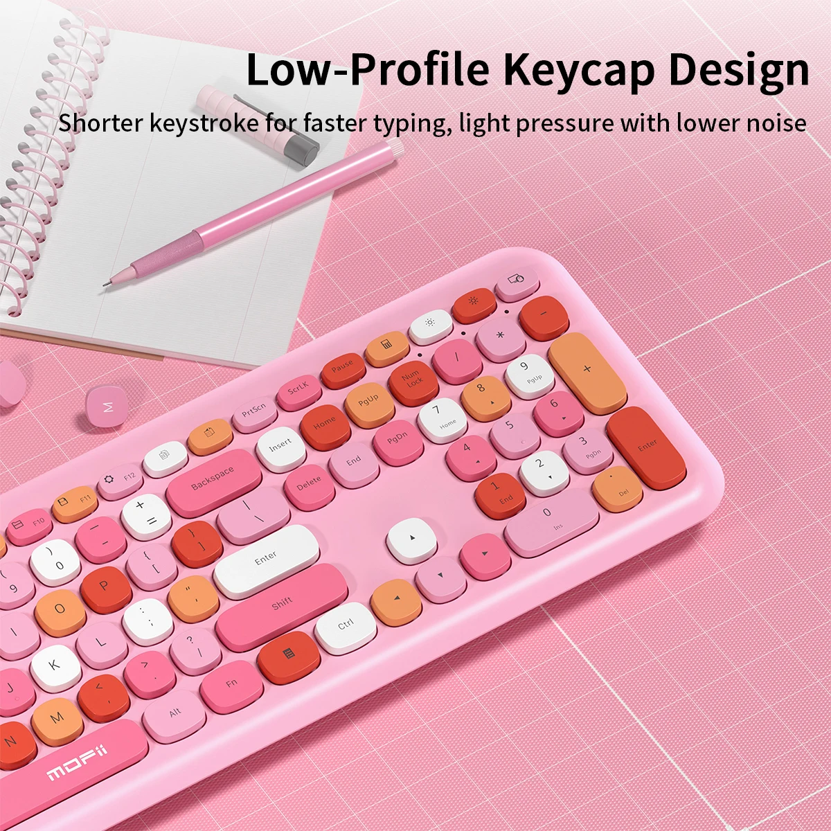 MOFii Pink Wireless Keyboard and Mouse Combo, Gradient Color, 2.4G Connection, Full Size Silent Office Keyboard, US QWERTY Layou