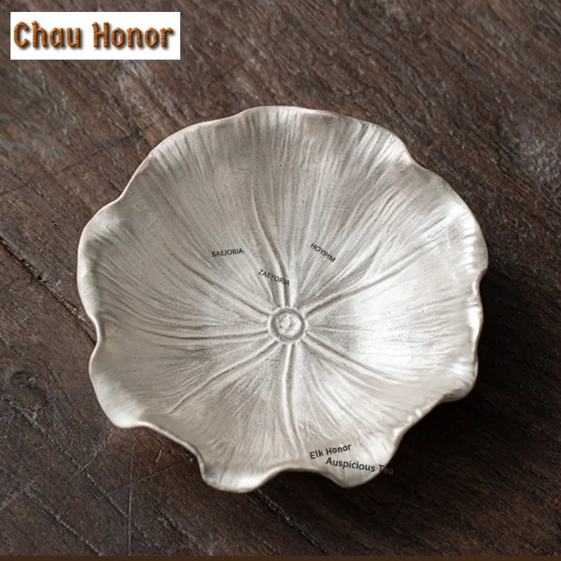 ZAEYORIA Vintage Gilded Silver Lotus-shaped Pot Bearing Holder Gaiwan Base Dry Bubble Table Tea Tray Coasters Teaset Decoration