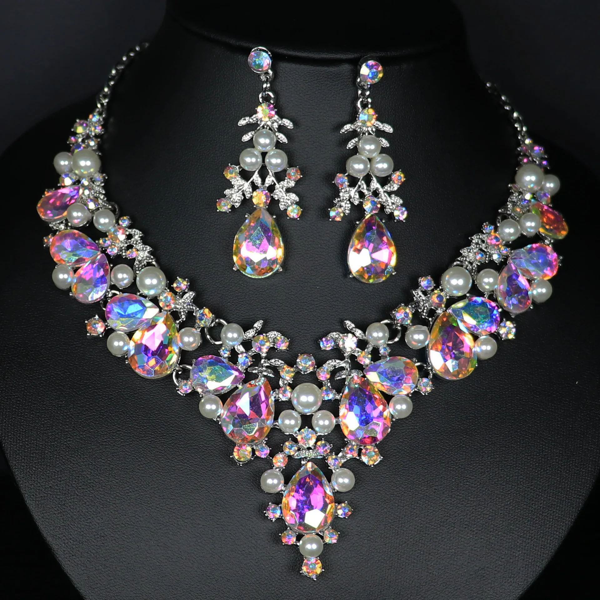 

Earring Set Chain 2 Piece Set Pearl Crystal Glass Alloy Dress Accessories Women's Necklace