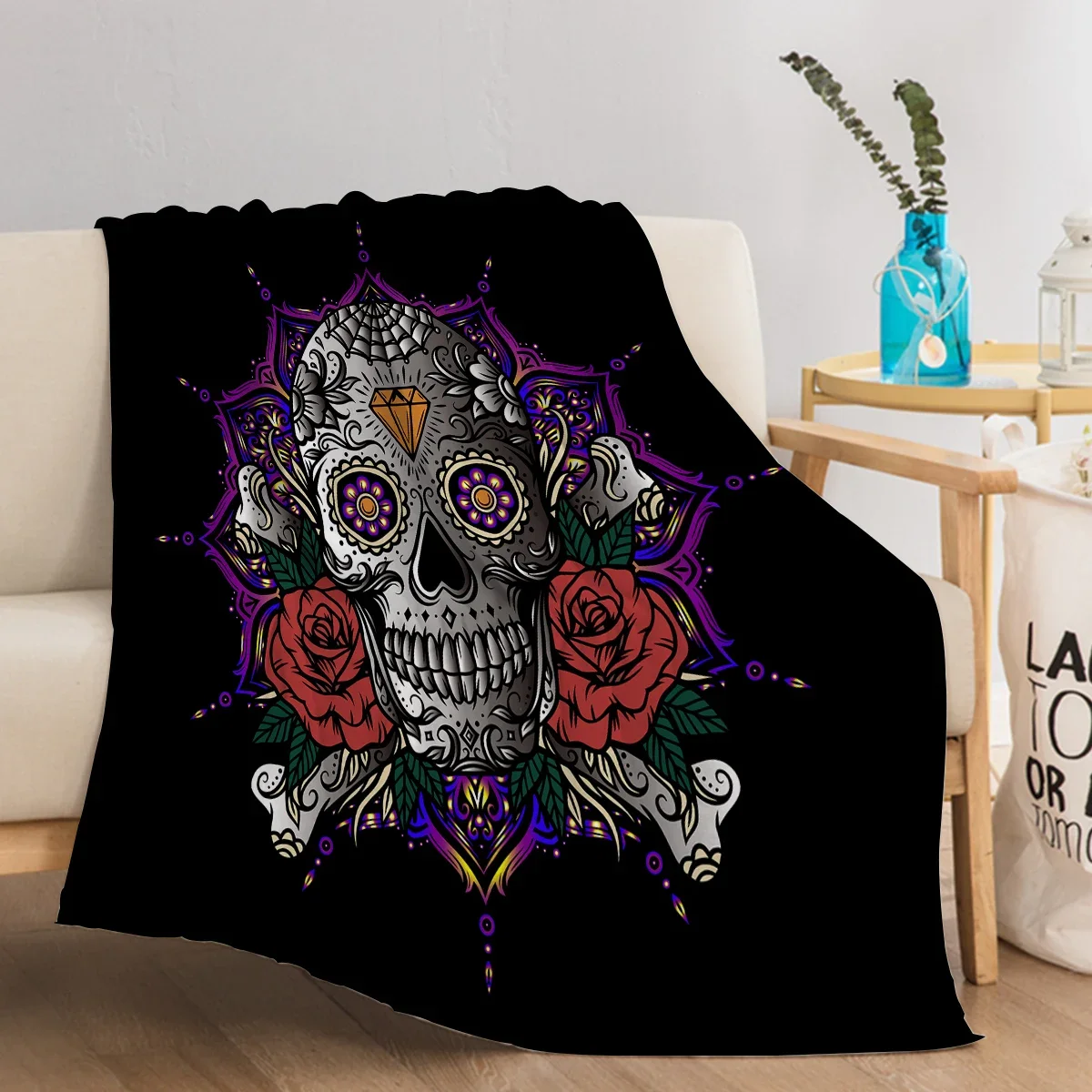 

3d Printed Throw Blanket Lotus Brick Skull Blanket Plush Fluffy Flannel Fleece Blanket Soft Throws for Couch Bed Children Gift