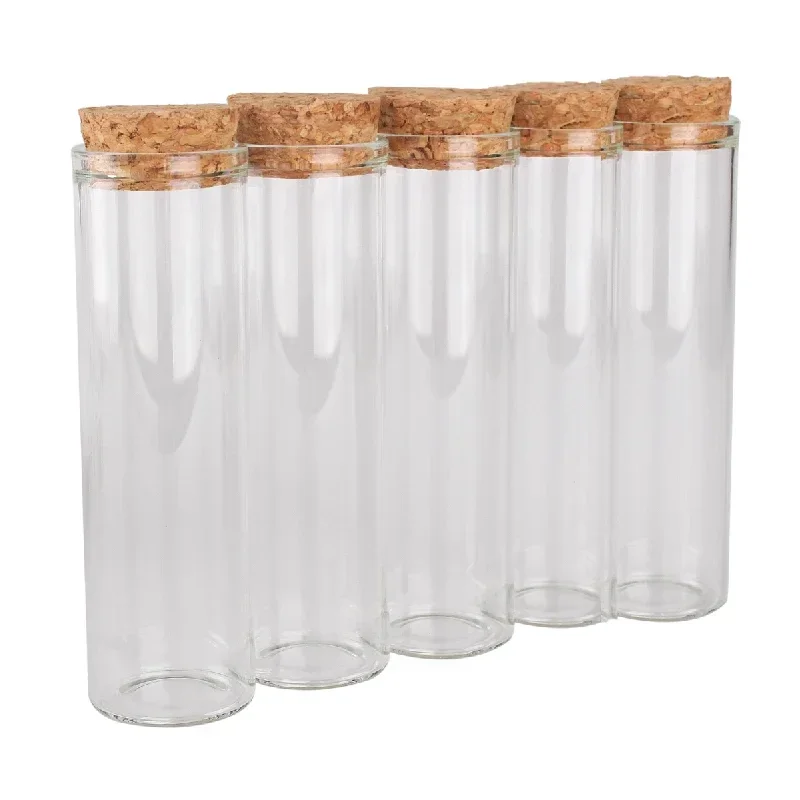 5 pieces of 50ml 30 * 100mm test tube glass bottles with cork caps, glass vessels, art and craft spice jars