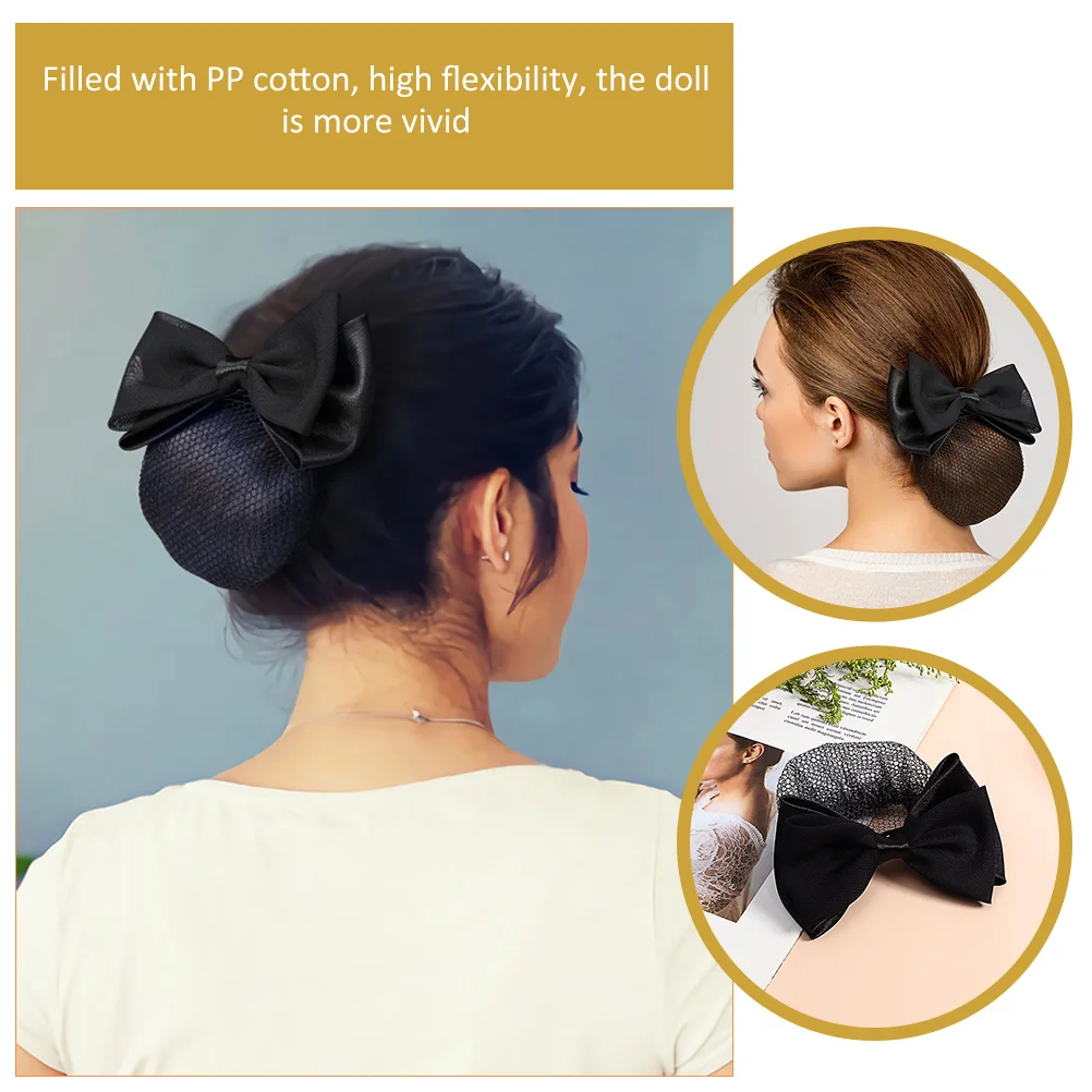 

6pcs Bun Hair Nets Bow Wrap Fabric Covers Elegant Hair Accessories for Women Ballet Nurse Clerk Decorative Hairnet Set