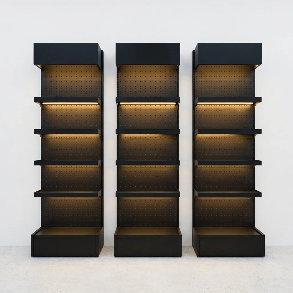 Freestanding LED Pegboard Display Rack For Mobile Accessories Metal Retail Rack With Custom Logo Header