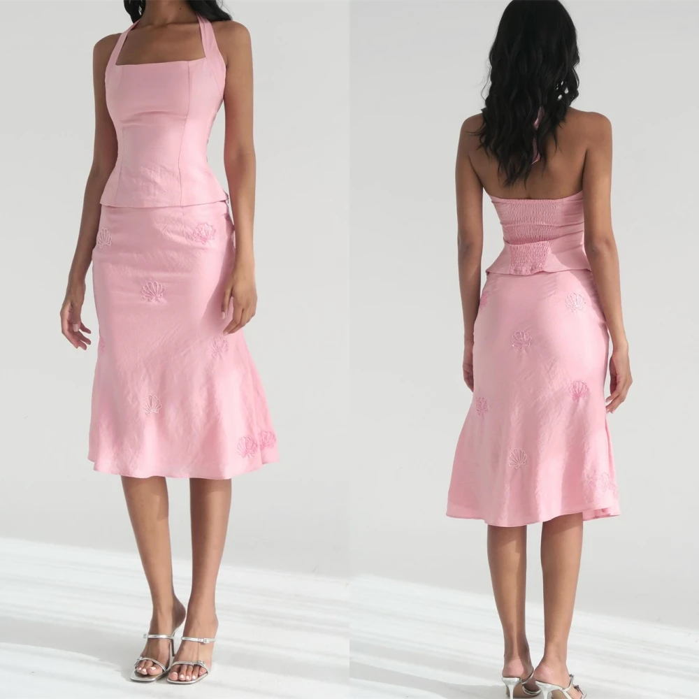 

Customized Luxury Halter Satin Evening Dress Delicate Long Sleeves Prom Dresses Temperament Shawl Special Occasion Gowns