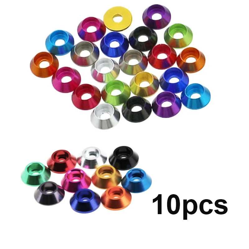 10pcs M3 M4 Aluminum Lock Nuts Nylon Nut Alloy Flat Cone Cup Head Screw Gasket Self-Tightening for RC Car Drone Quadcopter