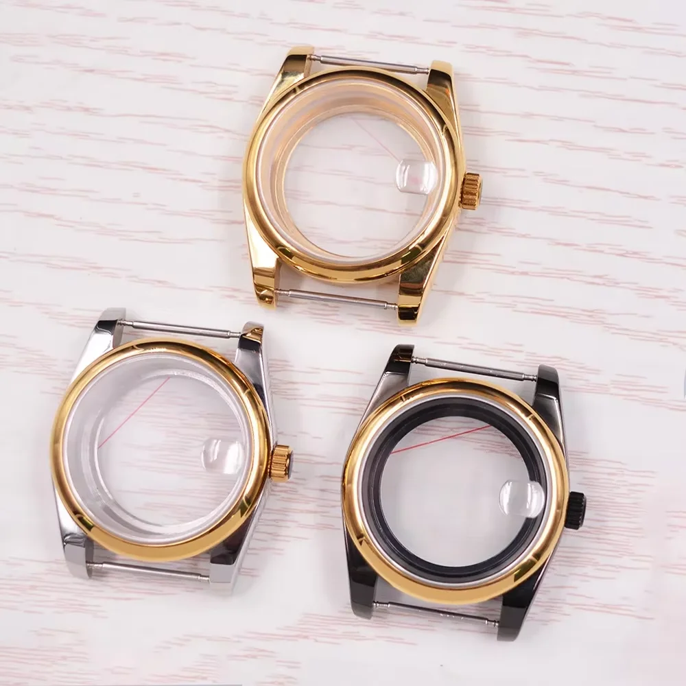 

36mm / 39mm Sapphire glass Watch Case Fit NH35 NH36 PT5000 ETA2824 2836 Miyota 8205 8215 Movement Silver / Gold/ Black Case