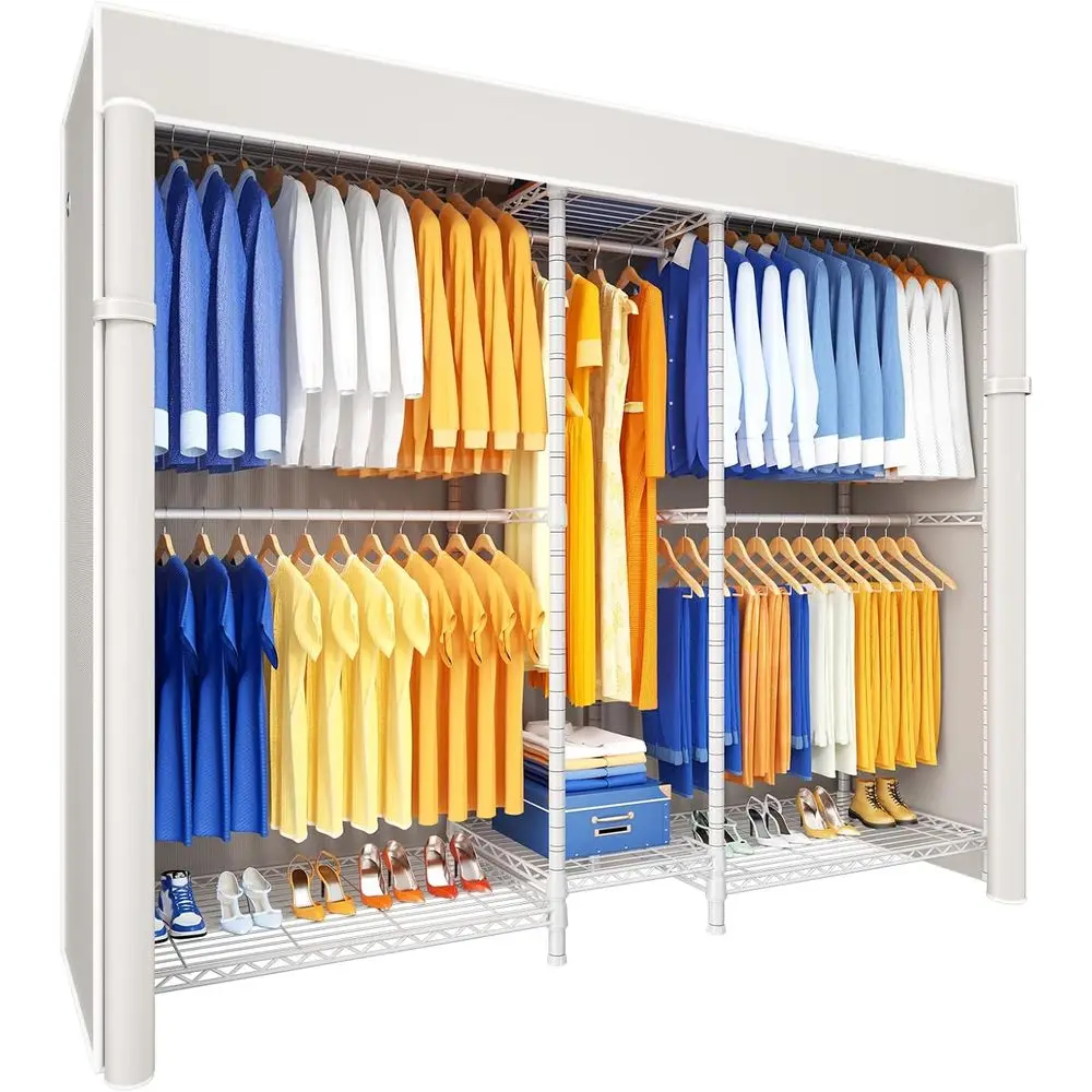 E12C Pro Heavy Duty Closet Organizer System,reestanding Clothing Racks or Hanging Clothes,Adjustable Garment Rack 71"W x 16"D x