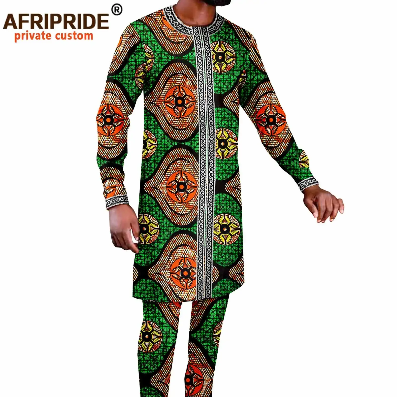 

African Men`s Clothing Dashiki Jacket and Pants 2 Piece Set Print Suit Slim Fit Embroidery Long Sleeve Ankara Attire A2116046