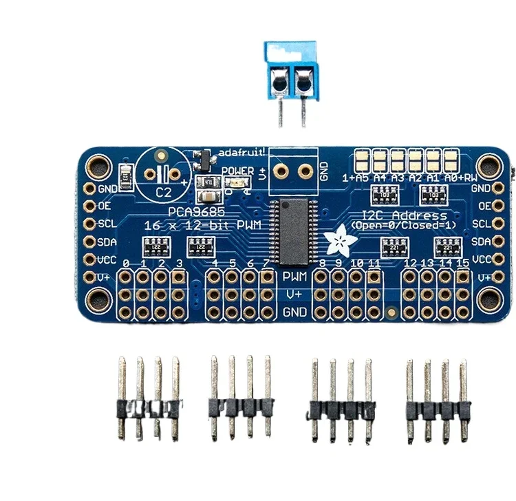 

16 channel servo controller I2C controls up to 992 channels after cascading 12 bit PWM