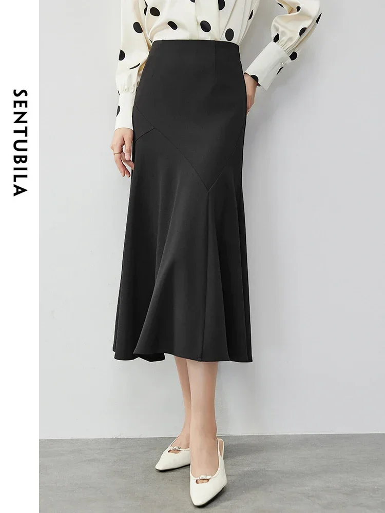 

SENTUBILA Patchwork Fishtail Skirt for Women 2024 Autumn High-waisted A-line Elegant Office Lady Women Long Skirt 143Q55787